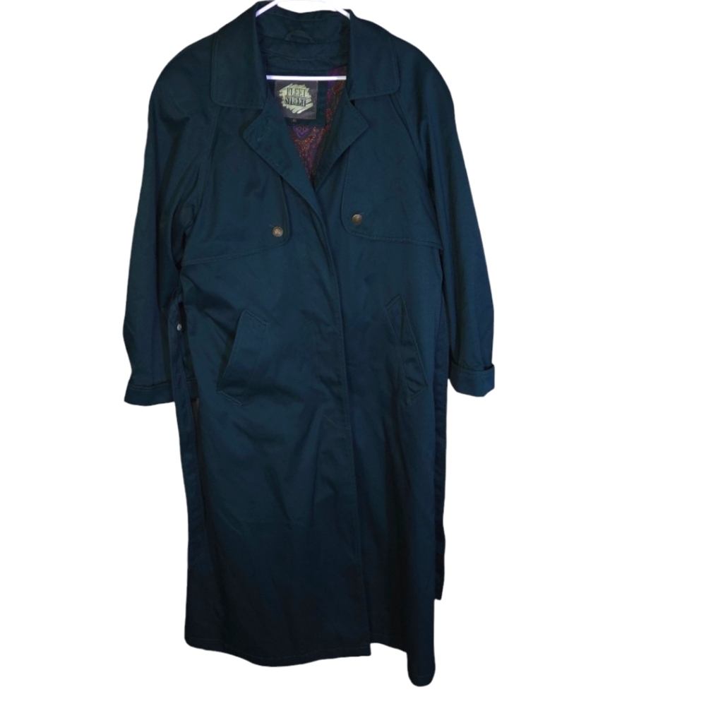 Vtg 80s 90s Fleet Street Trench Coat Green Size 10 Removable Paisley Liner